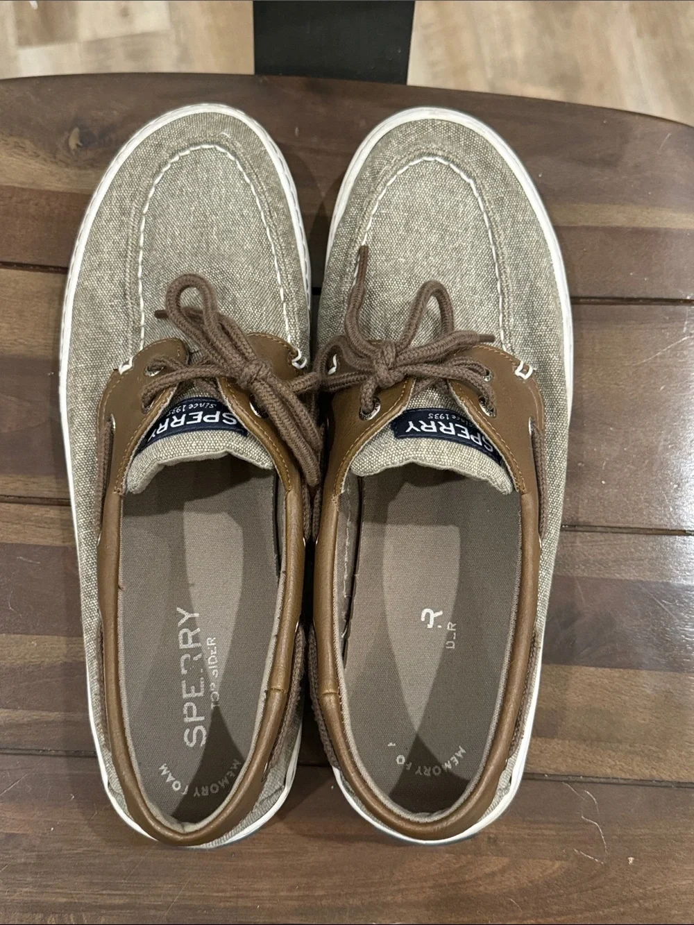 Sperry Men's Tan Canvas and Brown Leather Boat Shoes